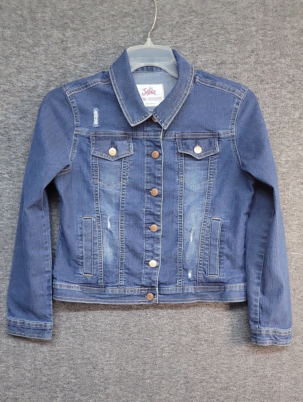 Jean Jacket Justice Size Youth 14-16 Medium Wash.